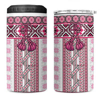 Ukraine 4 in 1 Can Cooler Tumbler Traditional Braided Rope Belt Pink Folk Pattern