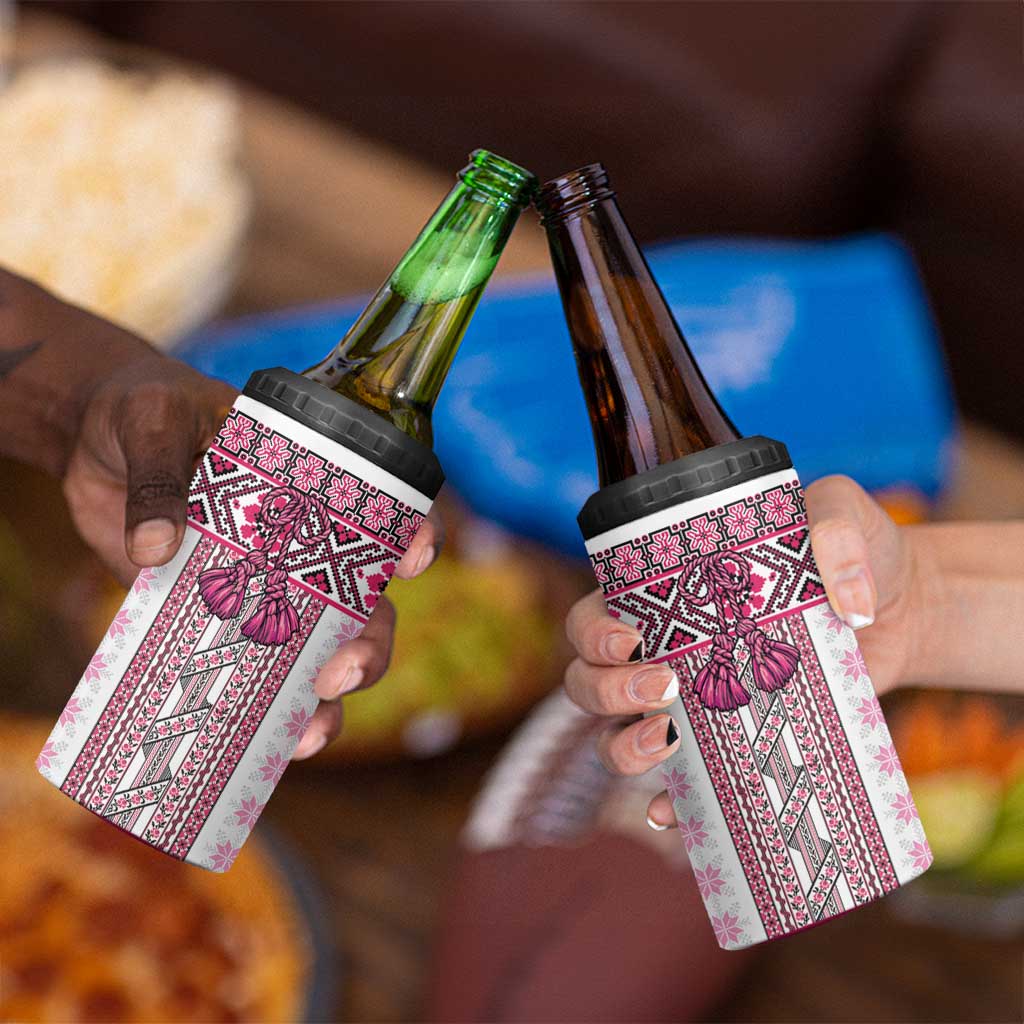 Ukraine 4 in 1 Can Cooler Tumbler Traditional Braided Rope Belt Pink Folk Pattern