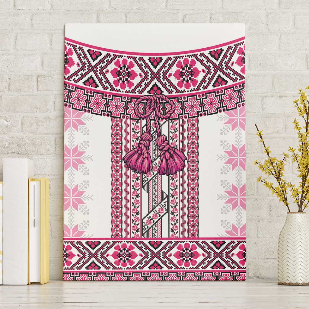 Ukraine Canvas Wall Art Traditional Braided Rope Belt Pink Folk Pattern