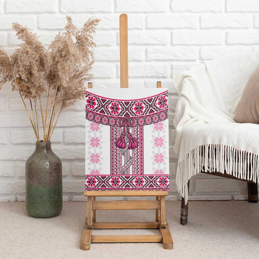 Ukraine Canvas Wall Art Traditional Braided Rope Belt Pink Folk Pattern