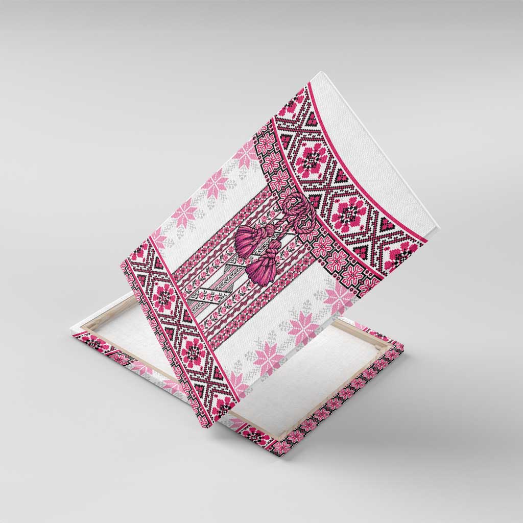Ukraine Canvas Wall Art Traditional Braided Rope Belt Pink Folk Pattern