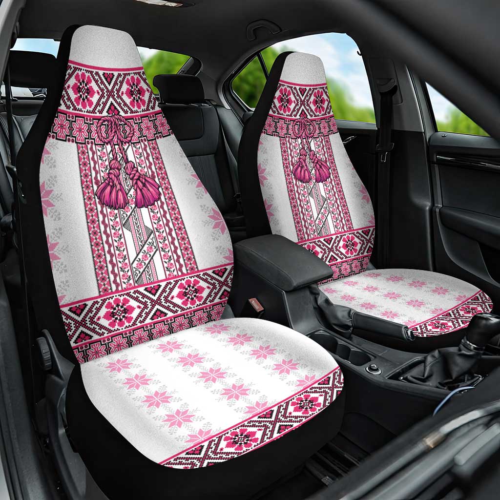 Ukraine Car Seat Cover Traditional Braided Rope Belt Pink Folk Pattern