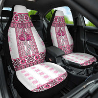 Ukraine Car Seat Cover Traditional Braided Rope Belt Pink Folk Pattern