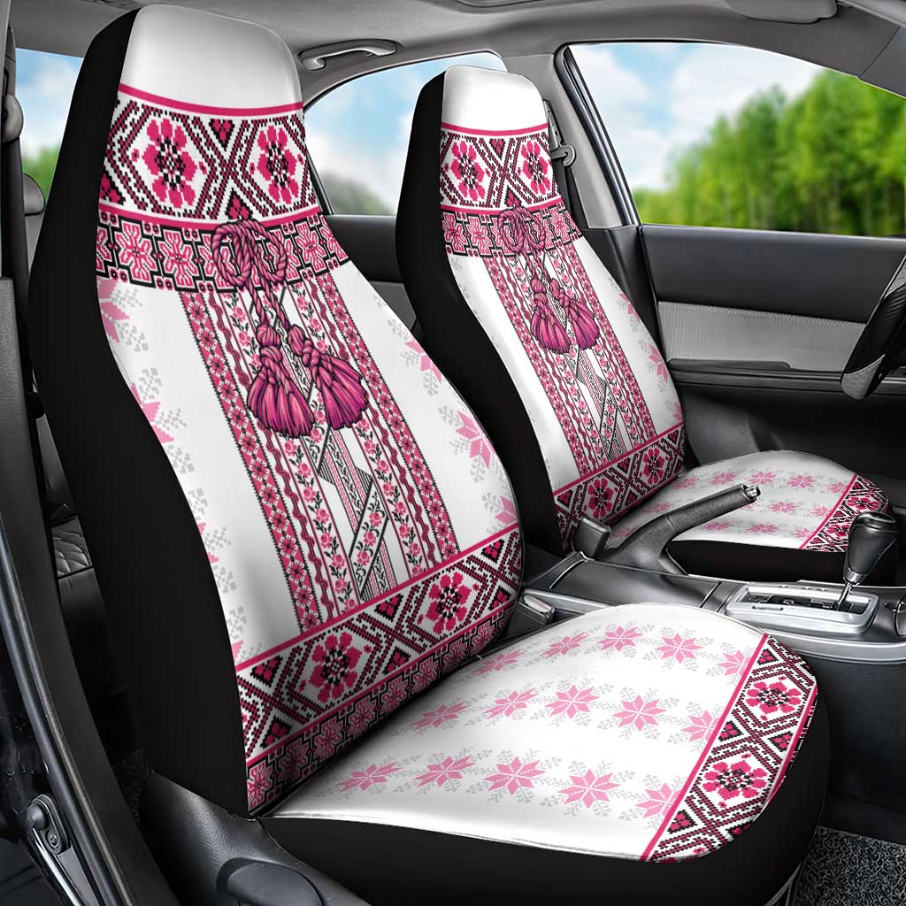 Ukraine Car Seat Cover Traditional Braided Rope Belt Pink Folk Pattern