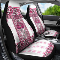 Ukraine Car Seat Cover Traditional Braided Rope Belt Pink Folk Pattern