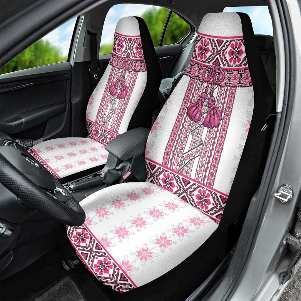 Ukraine Car Seat Cover Traditional Braided Rope Belt Pink Folk Pattern