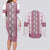Ukraine Couples Matching Long Sleeve Bodycon Dress and Long Sleeve Button Shirt Traditional Braided Rope Belt Pink Folk Pattern