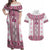 Ukraine Couples Matching Off Shoulder Maxi Dress and Hawaiian Shirt Traditional Braided Rope Belt Pink Folk Pattern