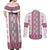 Ukraine Couples Matching Off Shoulder Maxi Dress and Long Sleeve Button Shirt Traditional Braided Rope Belt Pink Folk Pattern