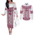 Ukraine Couples Matching Off The Shoulder Long Sleeve Dress and Long Sleeve Button Shirt Traditional Braided Rope Belt Pink Folk Pattern