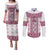 Ukraine Couples Matching Puletasi and Long Sleeve Button Shirt Traditional Braided Rope Belt Pink Folk Pattern