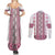 Ukraine Couples Matching Summer Maxi Dress and Long Sleeve Button Shirt Traditional Braided Rope Belt Pink Folk Pattern