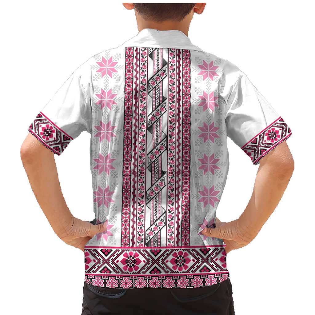 Ukraine Family Matching Mermaid Dress and Hawaiian Shirt Traditional Braided Rope Belt Pink Folk Pattern