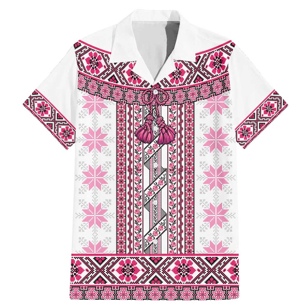 Ukraine Family Matching Mermaid Dress and Hawaiian Shirt Traditional Braided Rope Belt Pink Folk Pattern