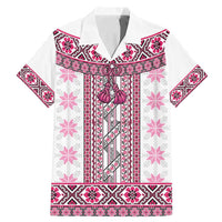 Ukraine Family Matching Mermaid Dress and Hawaiian Shirt Traditional Braided Rope Belt Pink Folk Pattern