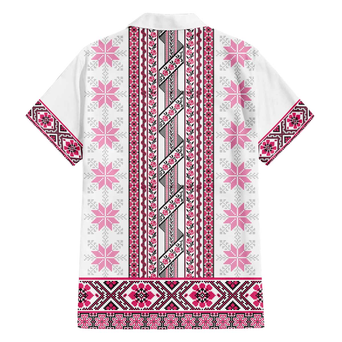 Ukraine Family Matching Off The Shoulder Long Sleeve Dress and Hawaiian Shirt Traditional Braided Rope Belt Pink Folk Pattern