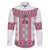 Ukraine Family Matching Off The Shoulder Long Sleeve Dress and Hawaiian Shirt Traditional Braided Rope Belt Pink Folk Pattern