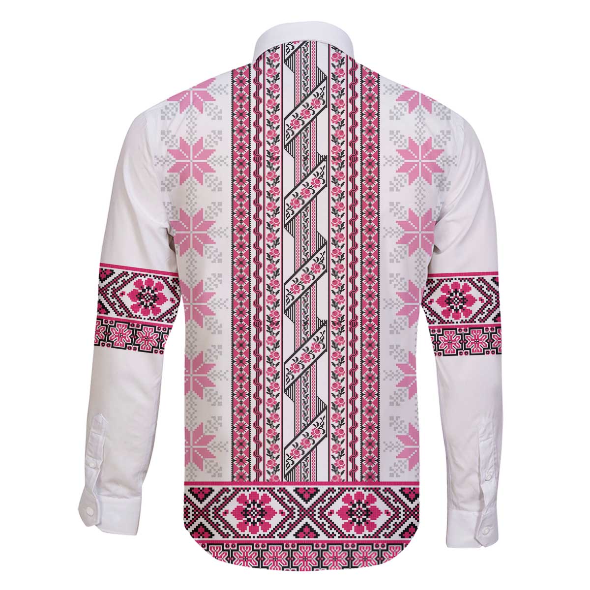 Ukraine Family Matching Off The Shoulder Long Sleeve Dress and Hawaiian Shirt Traditional Braided Rope Belt Pink Folk Pattern