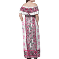 Ukraine Family Matching Off Shoulder Maxi Dress and Hawaiian Shirt Traditional Braided Rope Belt Pink Folk Pattern