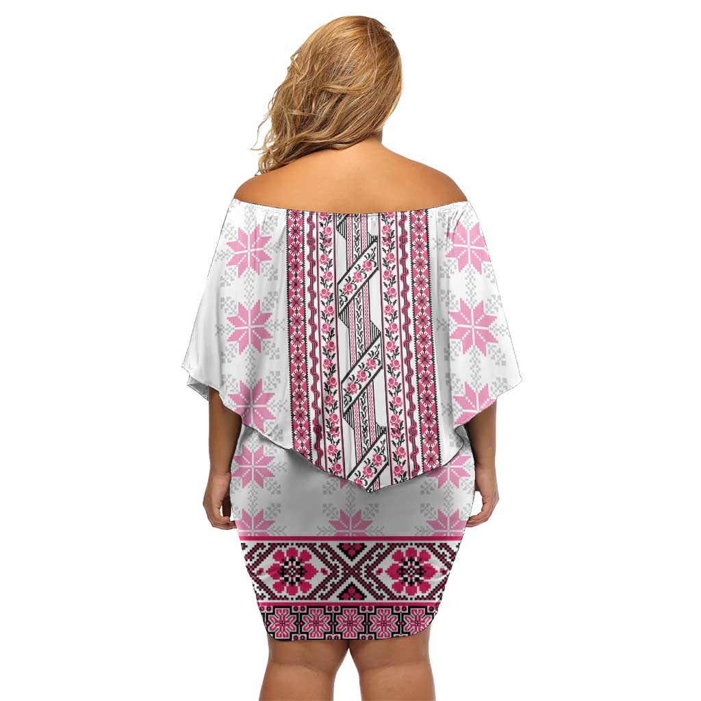 Ukraine Family Matching Off Shoulder Short Dress and Hawaiian Shirt Traditional Braided Rope Belt Pink Folk Pattern
