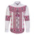 Ukraine Family Matching Puletasi and Hawaiian Shirt Traditional Braided Rope Belt Pink Folk Pattern