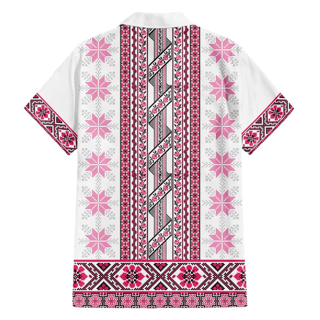 Ukraine Family Matching Short Sleeve Bodycon Dress and Hawaiian Shirt Traditional Braided Rope Belt Pink Folk Pattern