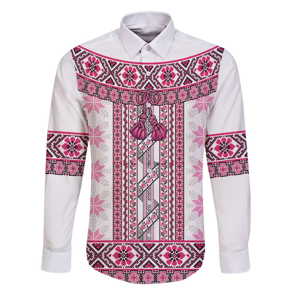 Ukraine Family Matching Short Sleeve Bodycon Dress and Hawaiian Shirt Traditional Braided Rope Belt Pink Folk Pattern