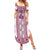 Ukraine Family Matching Summer Maxi Dress and Hawaiian Shirt Traditional Braided Rope Belt Pink Folk Pattern
