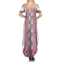 Ukraine Family Matching Summer Maxi Dress and Hawaiian Shirt Traditional Braided Rope Belt Pink Folk Pattern
