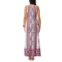 Ukraine Family Matching Tank Maxi Dress and Hawaiian Shirt Traditional Braided Rope Belt Pink Folk Pattern