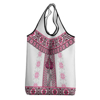 Ukraine Grocery Bag Traditional Braided Rope Belt Pink Folk Pattern