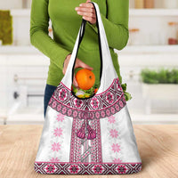 Ukraine Grocery Bag Traditional Braided Rope Belt Pink Folk Pattern