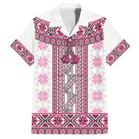 Ukraine Hawaiian Shirt Traditional Braided Rope Belt Pink Folk Pattern