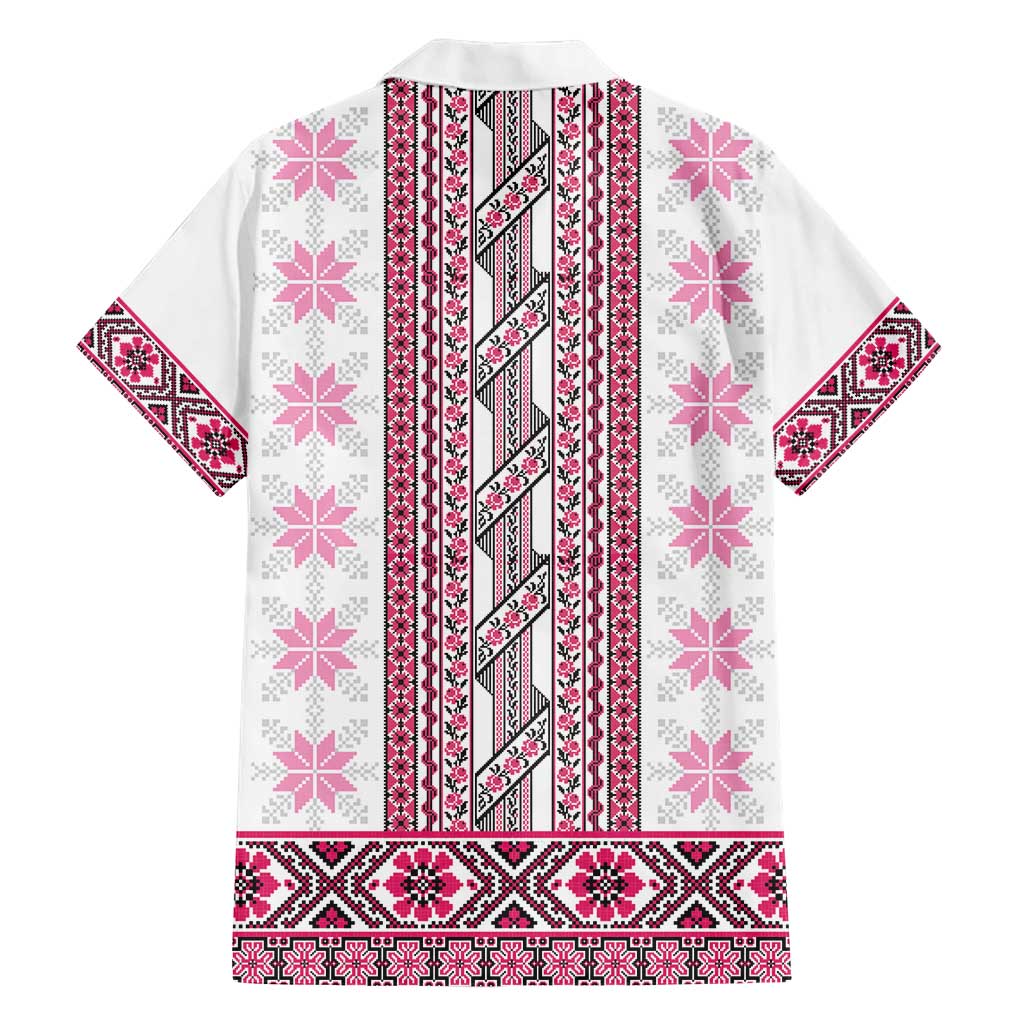 Ukraine Hawaiian Shirt Traditional Braided Rope Belt Pink Folk Pattern