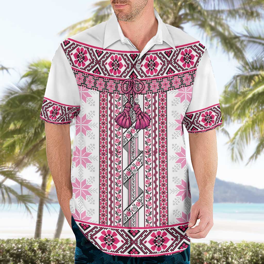 Ukraine Hawaiian Shirt Traditional Braided Rope Belt Pink Folk Pattern