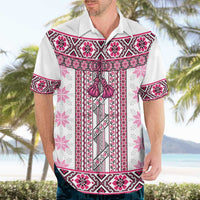 Ukraine Hawaiian Shirt Traditional Braided Rope Belt Pink Folk Pattern