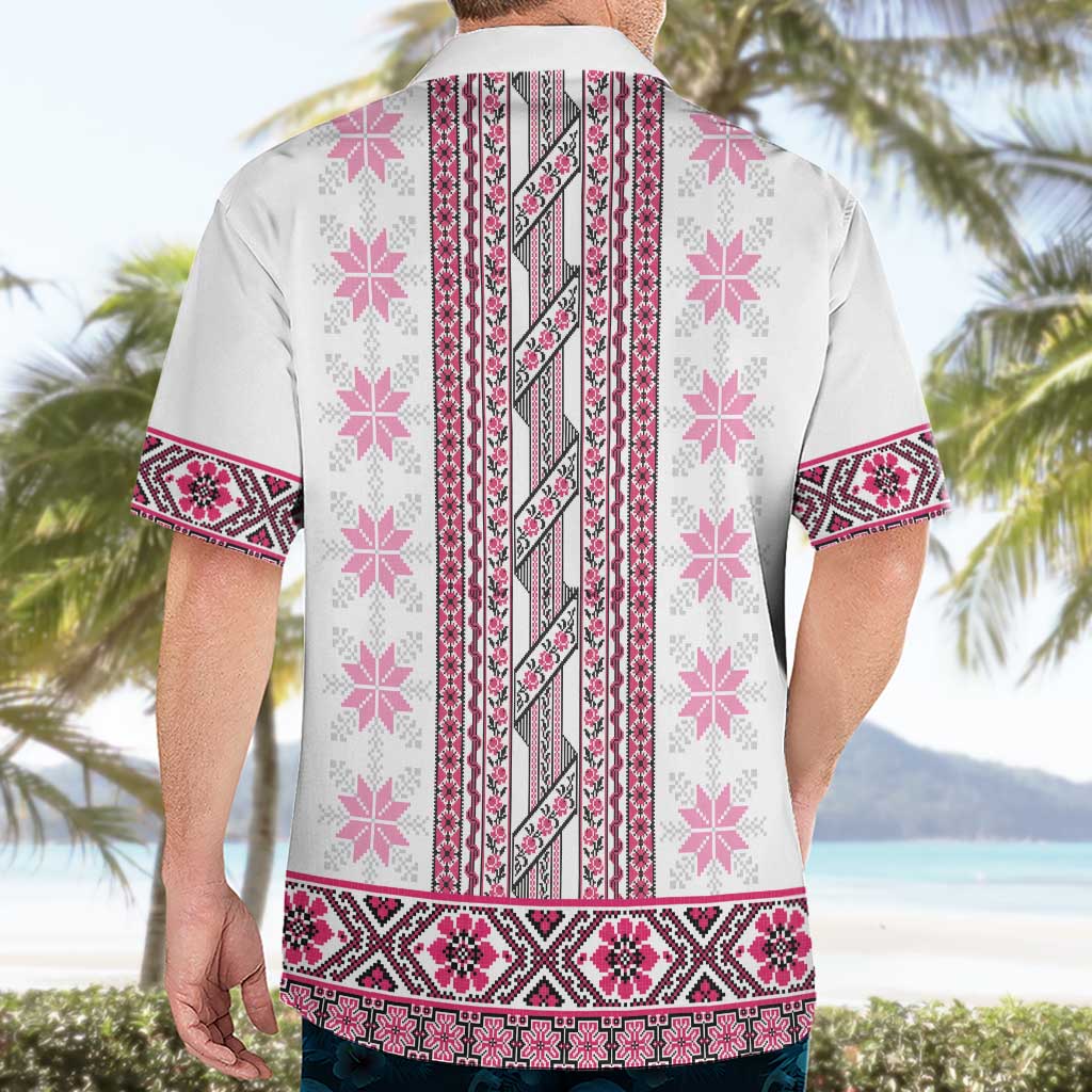 Ukraine Hawaiian Shirt Traditional Braided Rope Belt Pink Folk Pattern