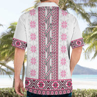 Ukraine Hawaiian Shirt Traditional Braided Rope Belt Pink Folk Pattern