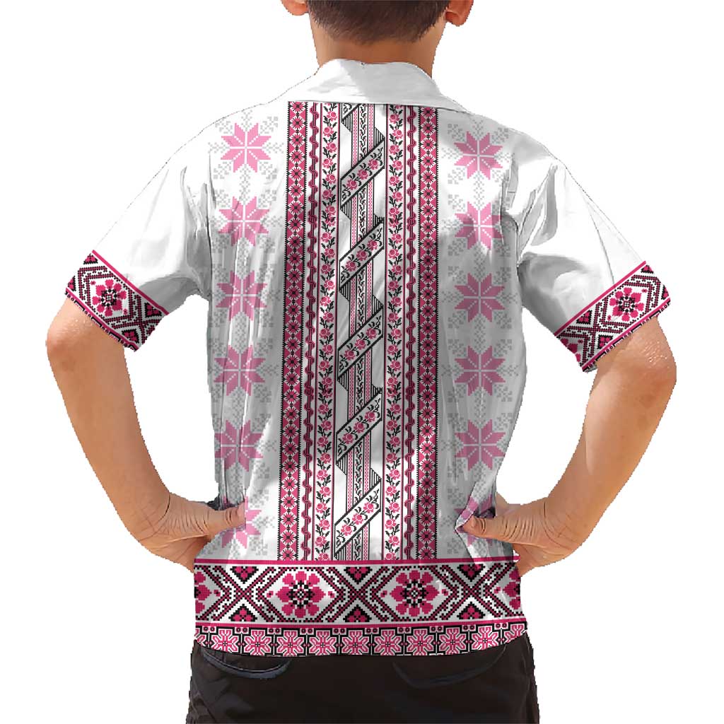 Ukraine Hawaiian Shirt Traditional Braided Rope Belt Pink Folk Pattern