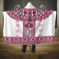 Ukraine Hooded Blanket Traditional Braided Rope Belt Pink Folk Pattern