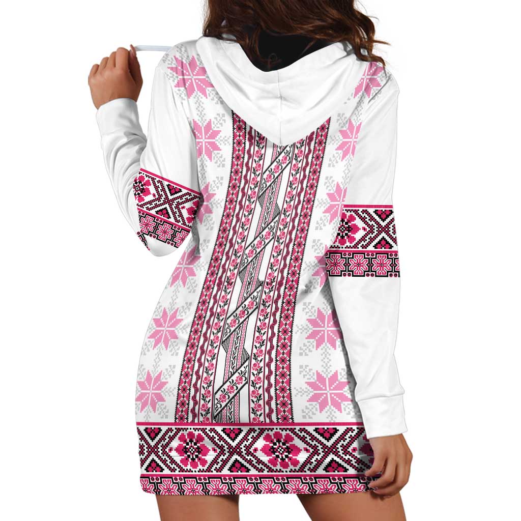 Ukraine Hoodie Dress Traditional Braided Rope Belt Pink Folk Pattern