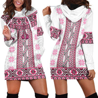 Ukraine Hoodie Dress Traditional Braided Rope Belt Pink Folk Pattern