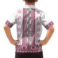 Ukraine Kid Hawaiian Shirt Traditional Braided Rope Belt Pink Folk Pattern