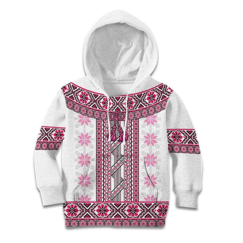 Ukraine Kid Hoodie Traditional Braided Rope Belt Pink Folk Pattern