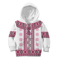 Ukraine Kid Hoodie Traditional Braided Rope Belt Pink Folk Pattern