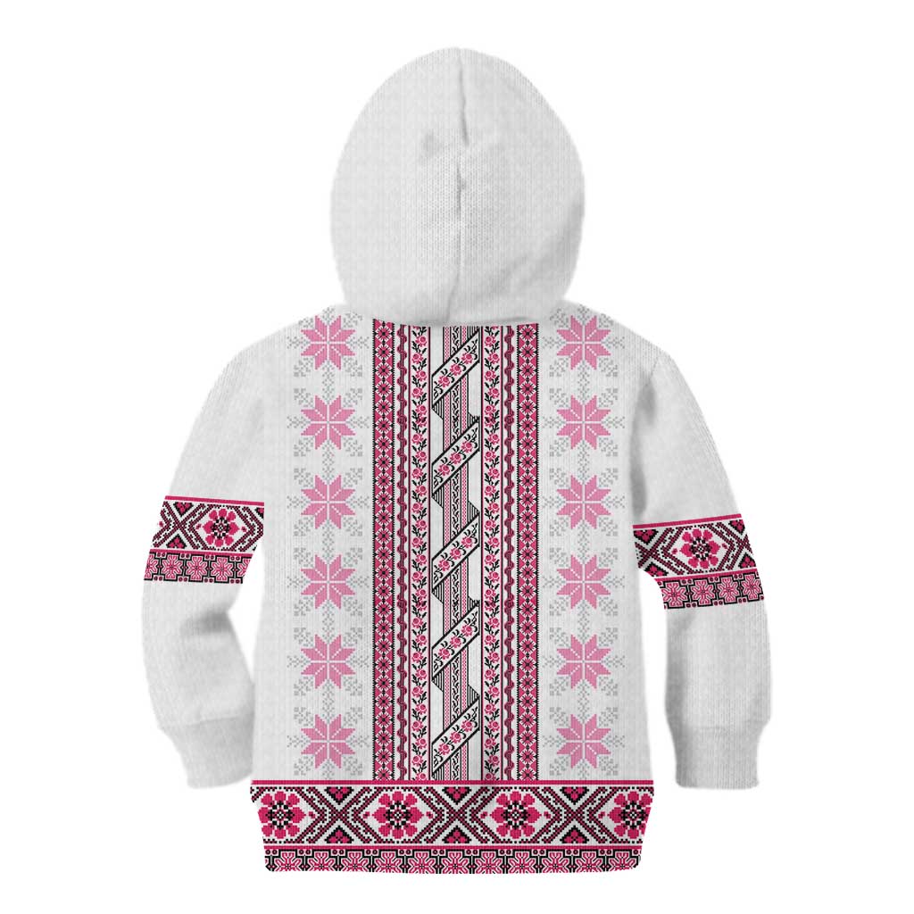 Ukraine Kid Hoodie Traditional Braided Rope Belt Pink Folk Pattern