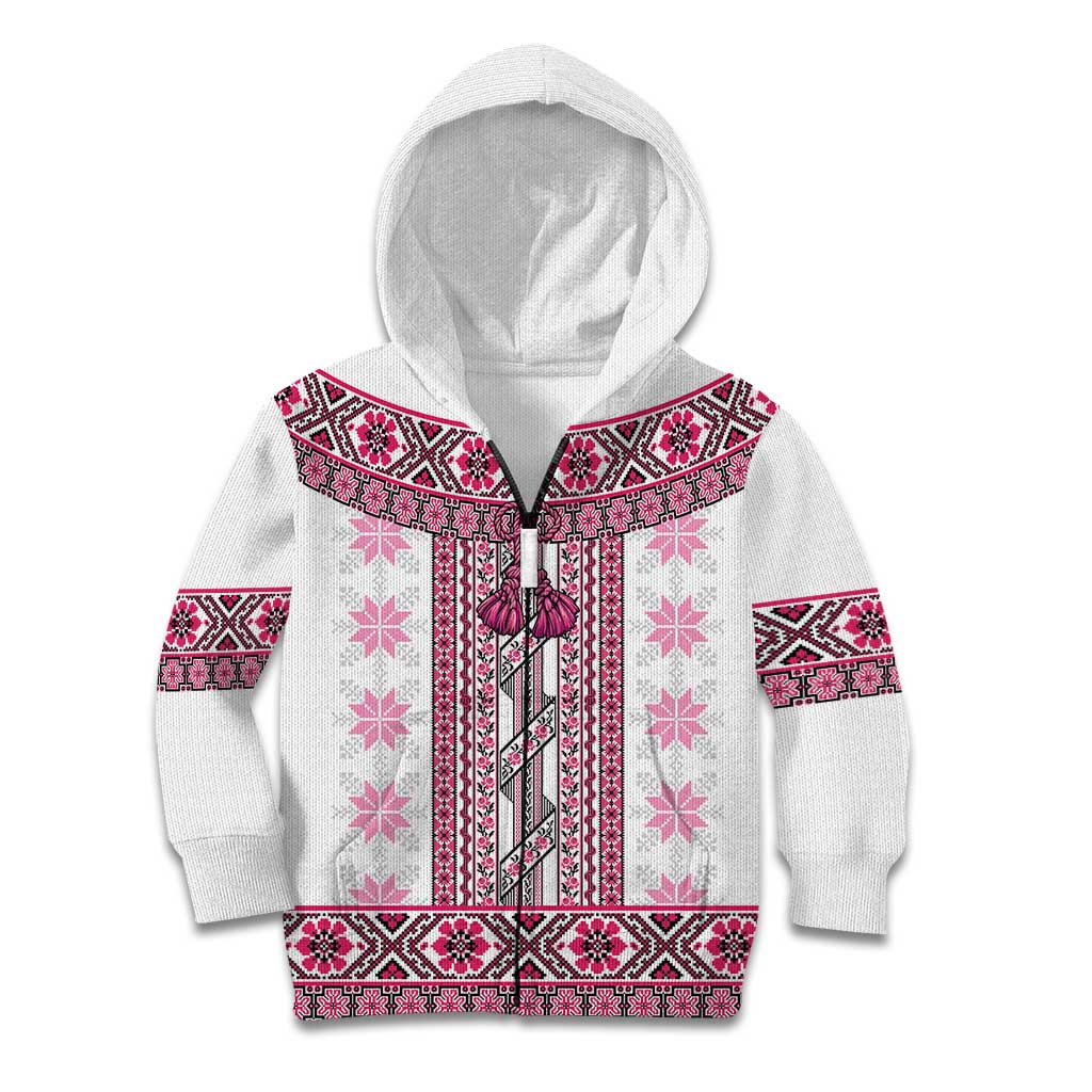 Ukraine Kid Hoodie Traditional Braided Rope Belt Pink Folk Pattern