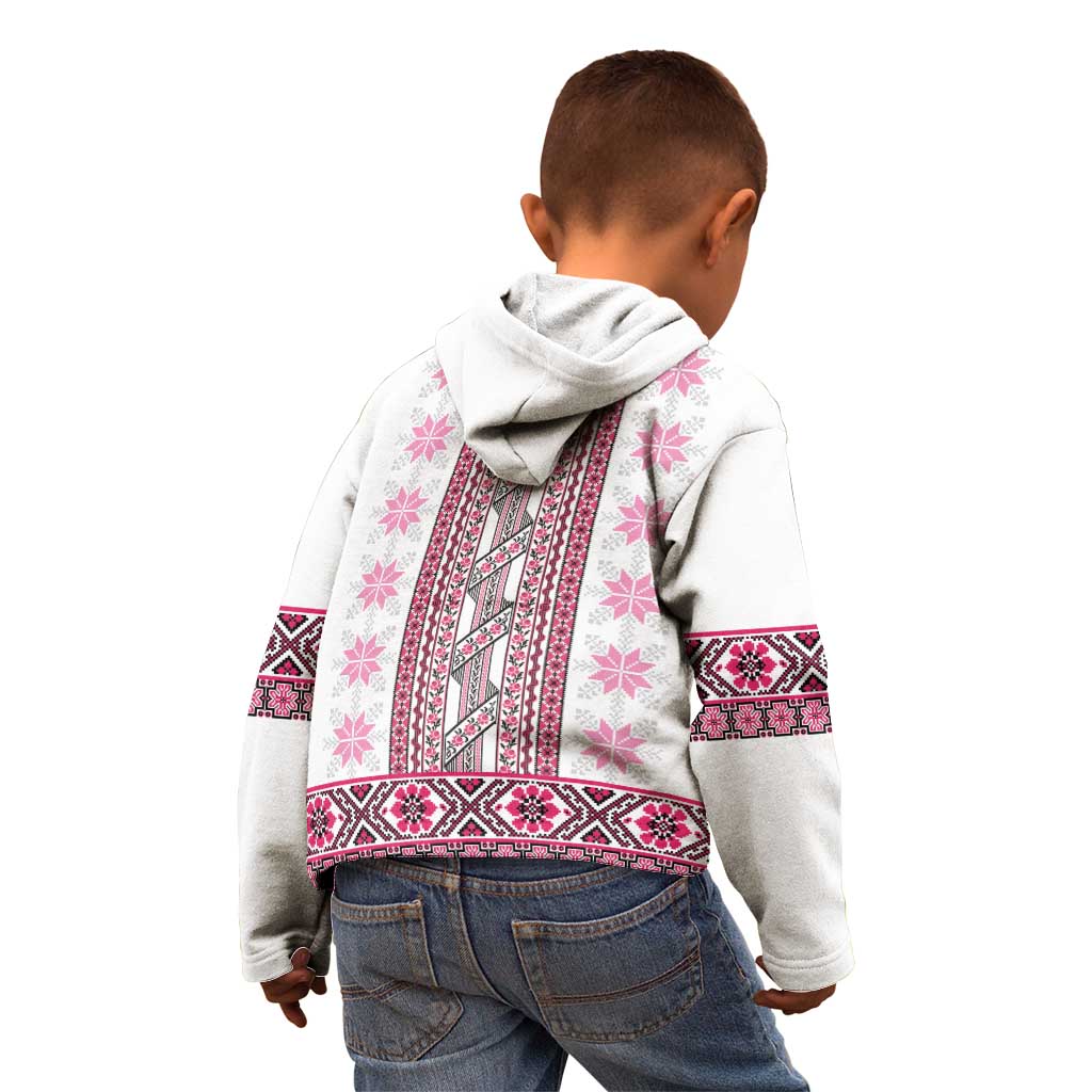Ukraine Kid Hoodie Traditional Braided Rope Belt Pink Folk Pattern