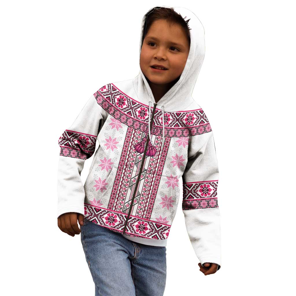 Ukraine Kid Hoodie Traditional Braided Rope Belt Pink Folk Pattern