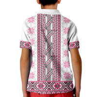Ukraine Kid Polo Shirt Traditional Braided Rope Belt Pink Folk Pattern